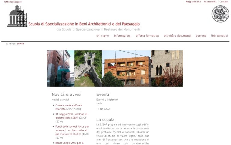 home page sito web istituzionale scuola di specializzazione ssbap milano 2007 2010
