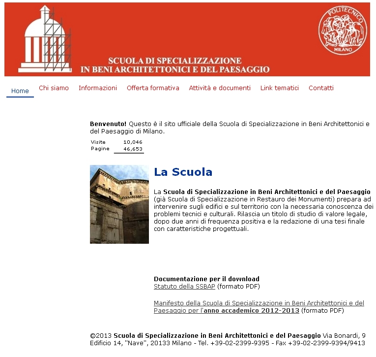 2010-2013 Sito web istituzionale della Scuola di Specializzazione in Beni Architettonici e del Paesaggio