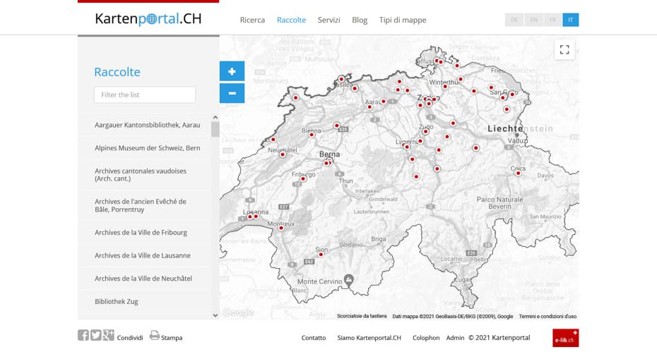 Kartenportal, il portale specialistico delle mappe conservate in Svizzera