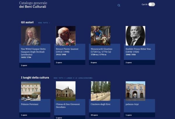 homepage del sito web del catalogo generale dei beni culturali